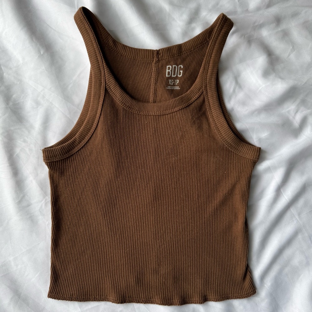 BDG • Brown Ribbed Cropped Tank Top